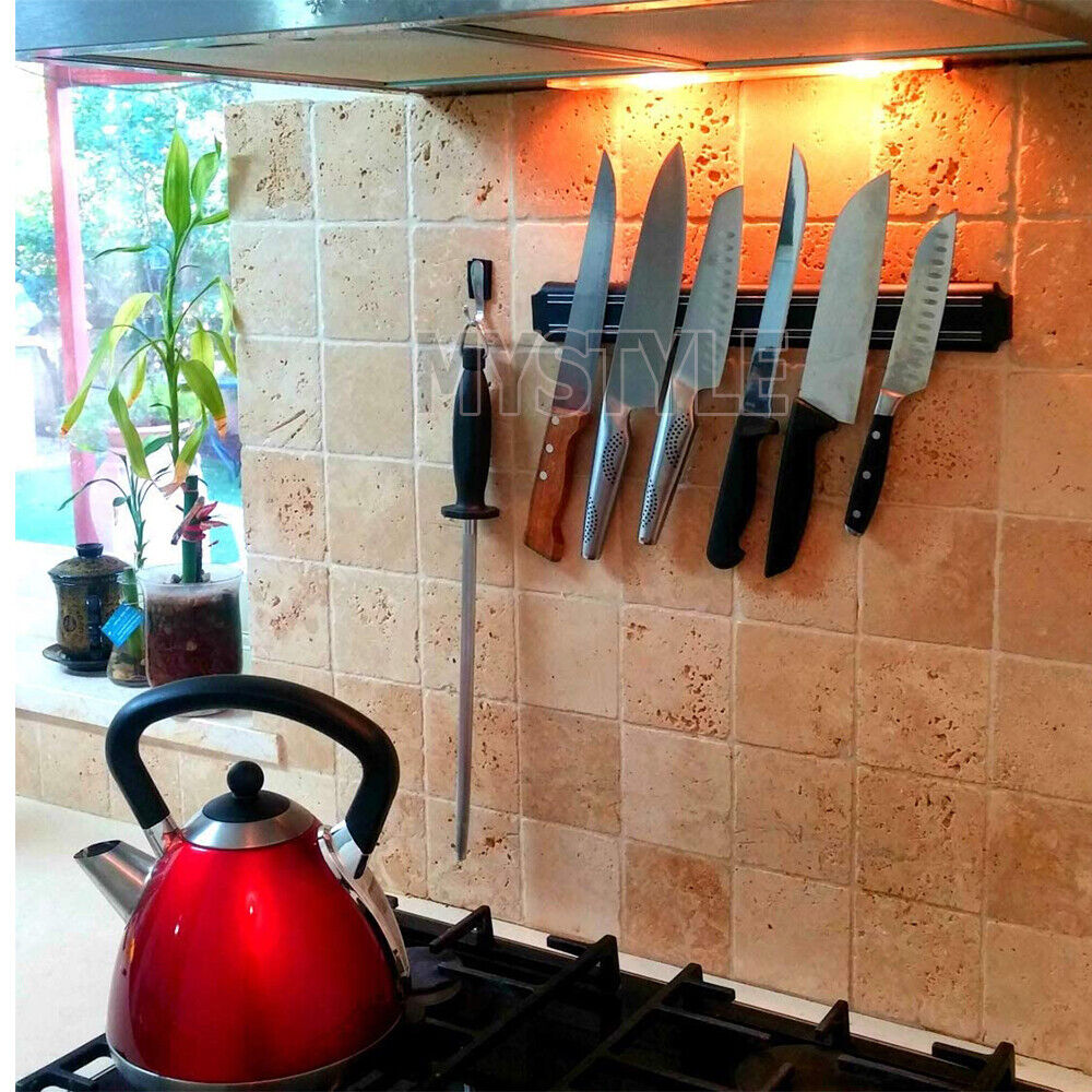 2X Magnetic Knife Rack Magnet Wall Mount Holder Strip Utensil Shelf Kitchen Tool