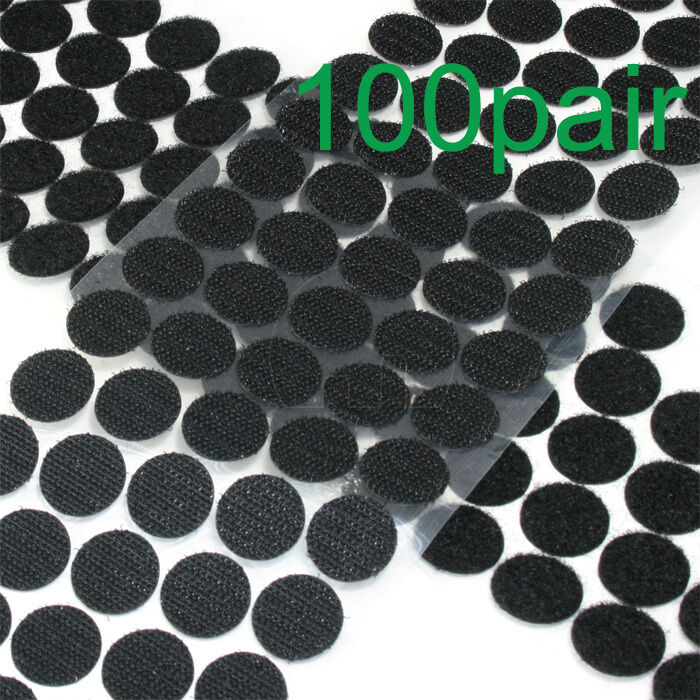 100 pairs Black 20mm (100 Hook, 100 Loop) Adhesive Stick On Coins Dots