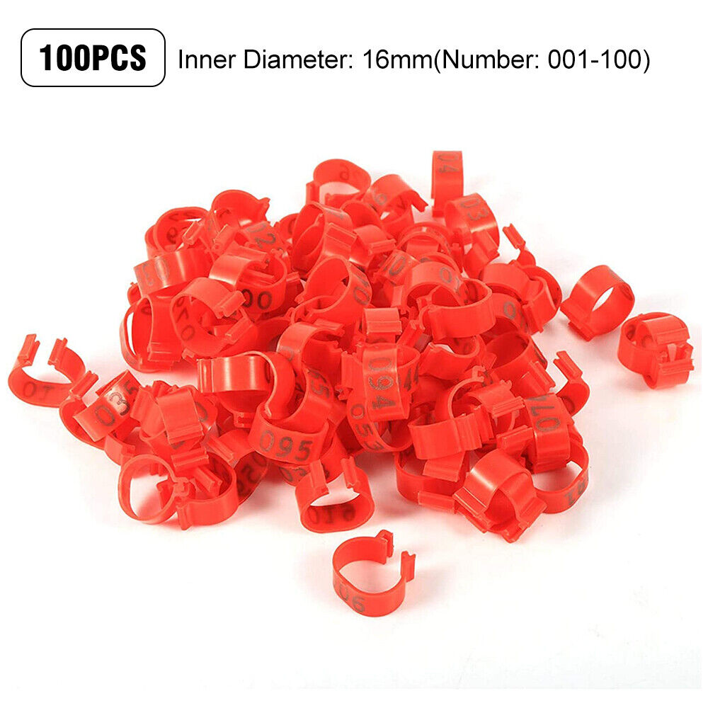 100PCS 001-100 Numbered 8/16 mm Pet Poultry Goose Chicken Duck Leg Band Rings