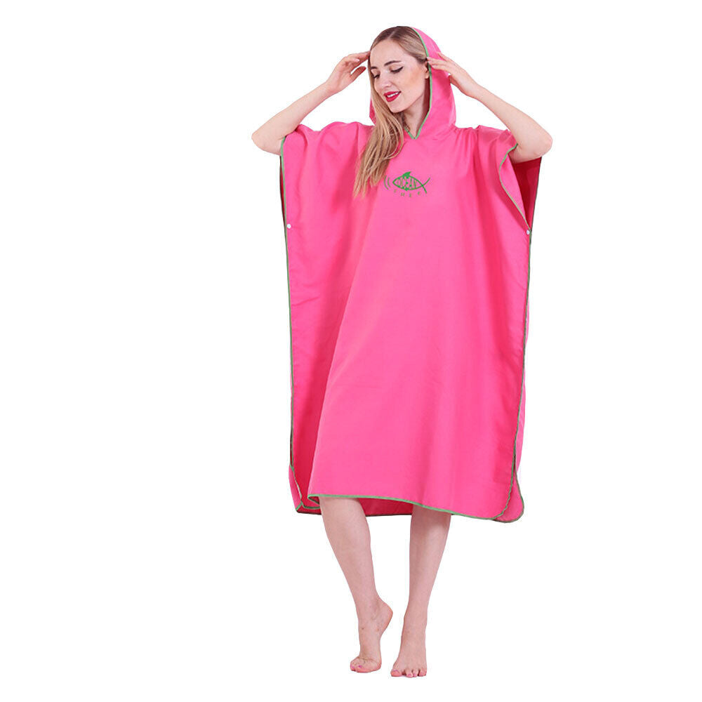 Men Women Beach Towel Bath Hooded Changing Robe Quick Poncho Bathrobe Dry Towel