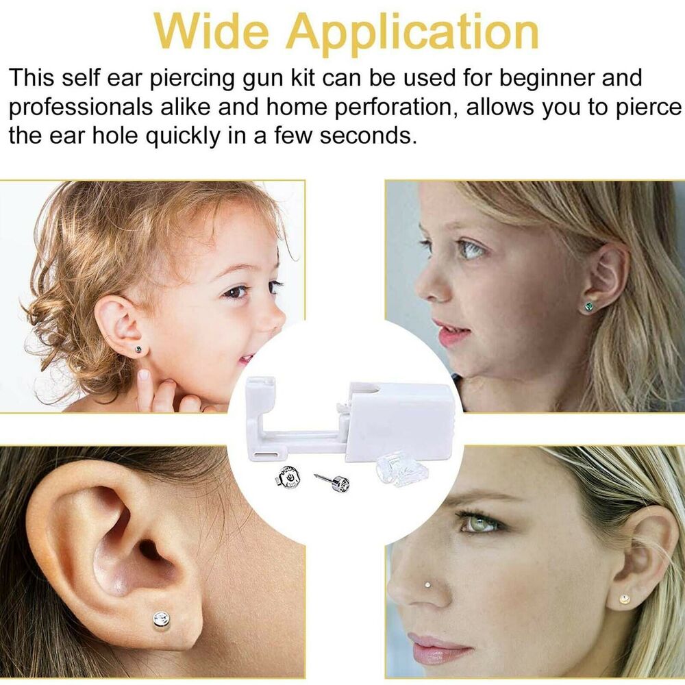 4× Ear Piercing Disposable Kit Silver Stud Earring Gun DIY Home Self Ear Sets