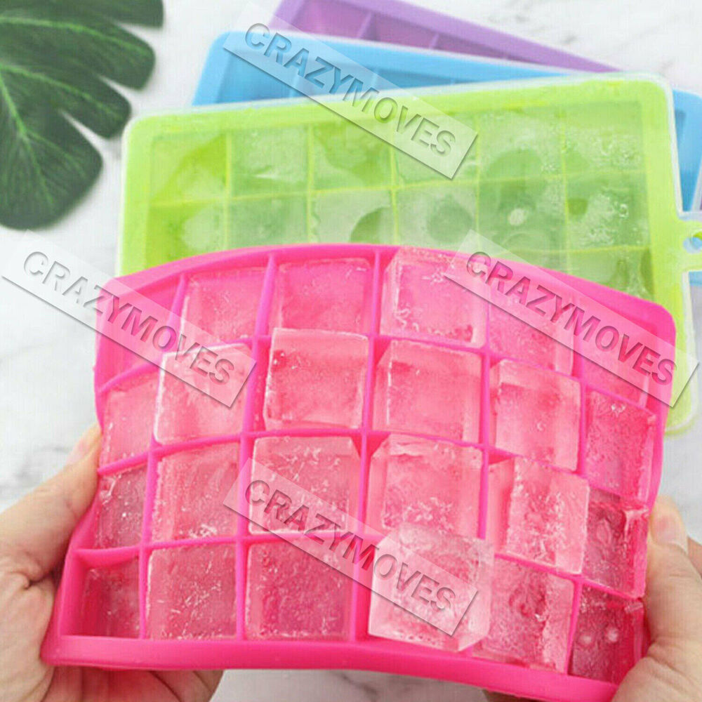 3PCS Silicone 24 Grids Ice Cube Tray With Lid Mold Maker Tool Square Mould