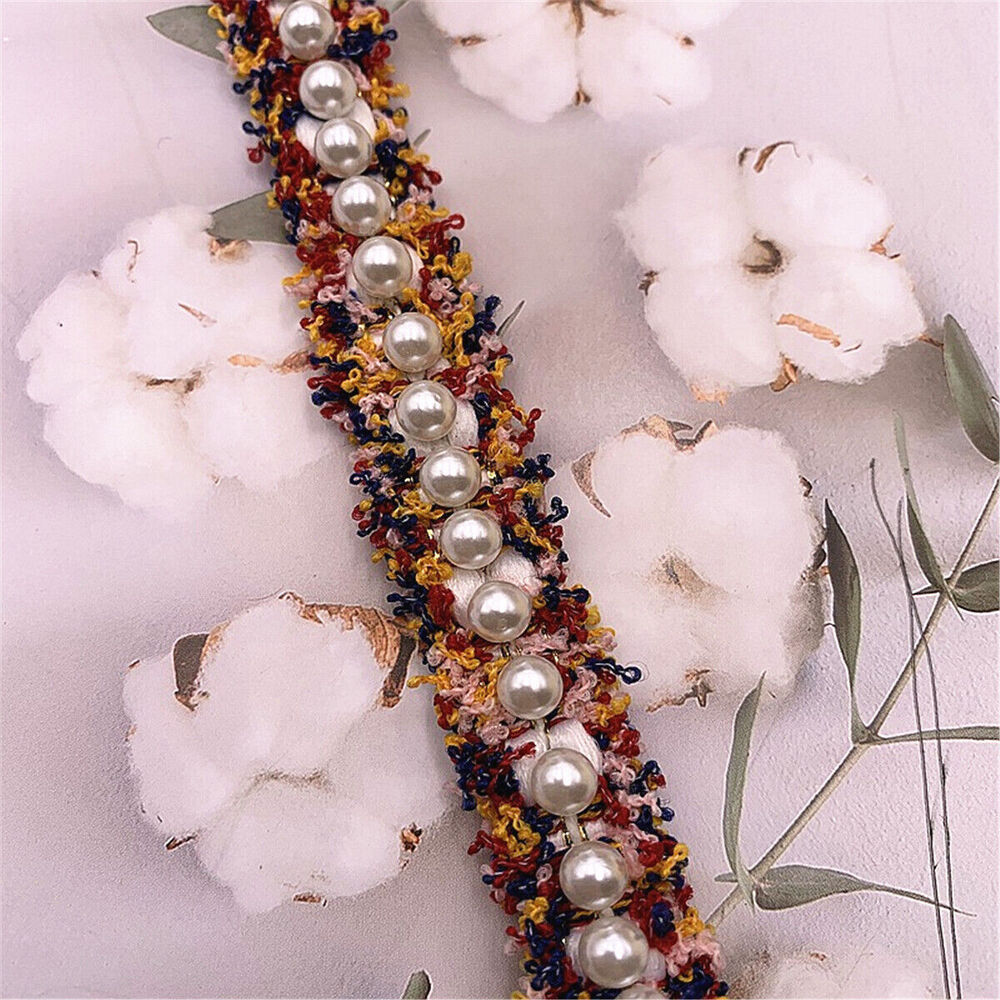 1 Yard Pearl Beaded Embroidered Lace Ribbon Trim DIY Handmade Dress Sewing Craft