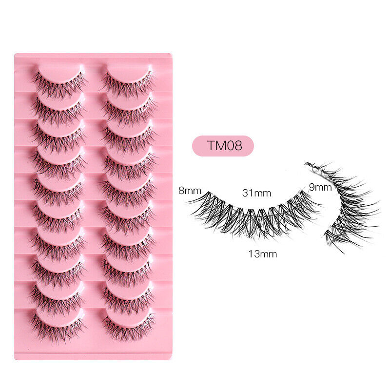 10 Pairs Faux Mink Fake Eyelashes Natural Short Cross Wispy Makeup False Lashes