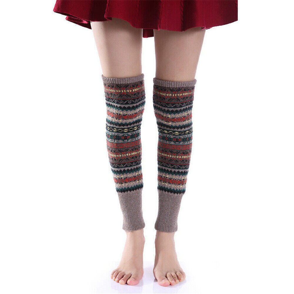 Women Winter Knee High Leg Warmers Long Knitted Socks Leggings Warm Crochet Sock