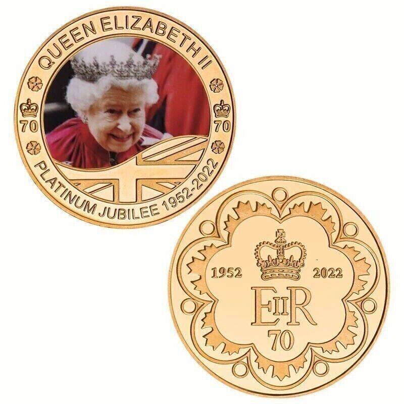 Queen Elizabeth II Platinum Jubilee Gold Plated Commemorative Coins / Medals Set