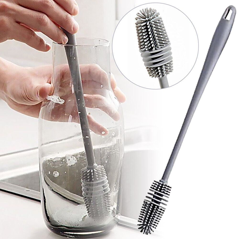 Long Handle Silicone Bottle Brush Flexible Scrubbing Cleaner Cup Washing Brush