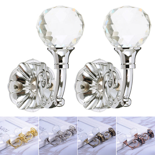 2PCS Window Curtain Hold Backs Tie Crystal Metal Holdback Holder Back Hooks RO