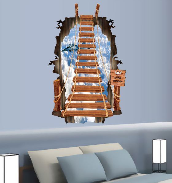 3D Wall Stickers Removable Ladder Staircase Smashed Through Mural Decor Home