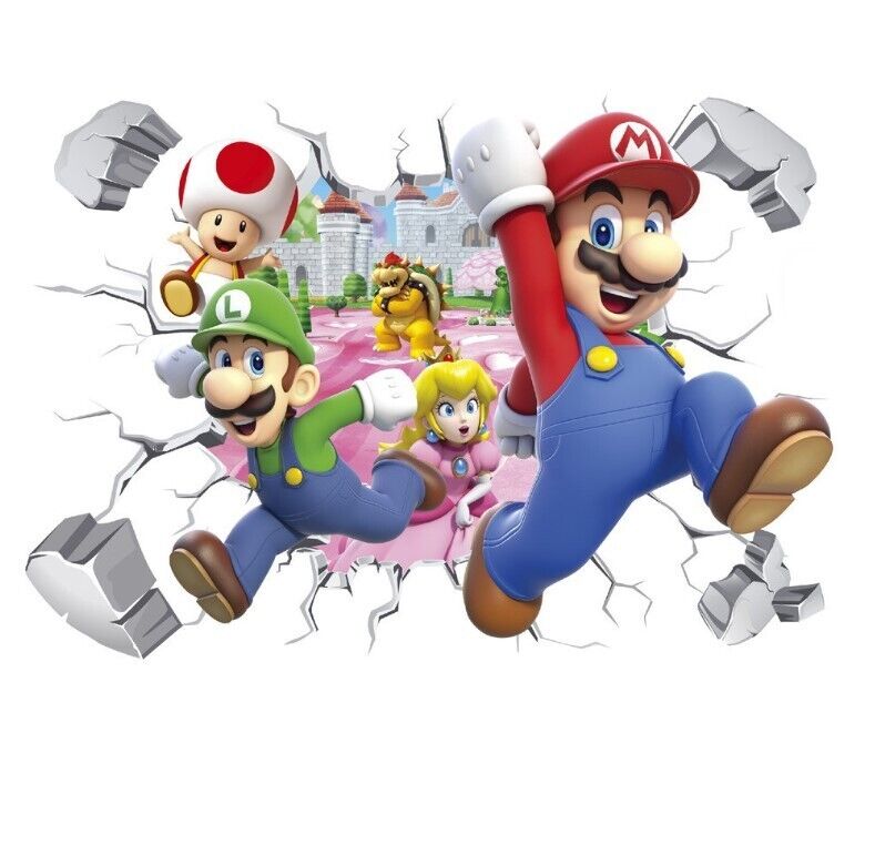 3D Wall Stickers Removable Super Mario Bros Game Kids Broken Wall Bedroom Decor