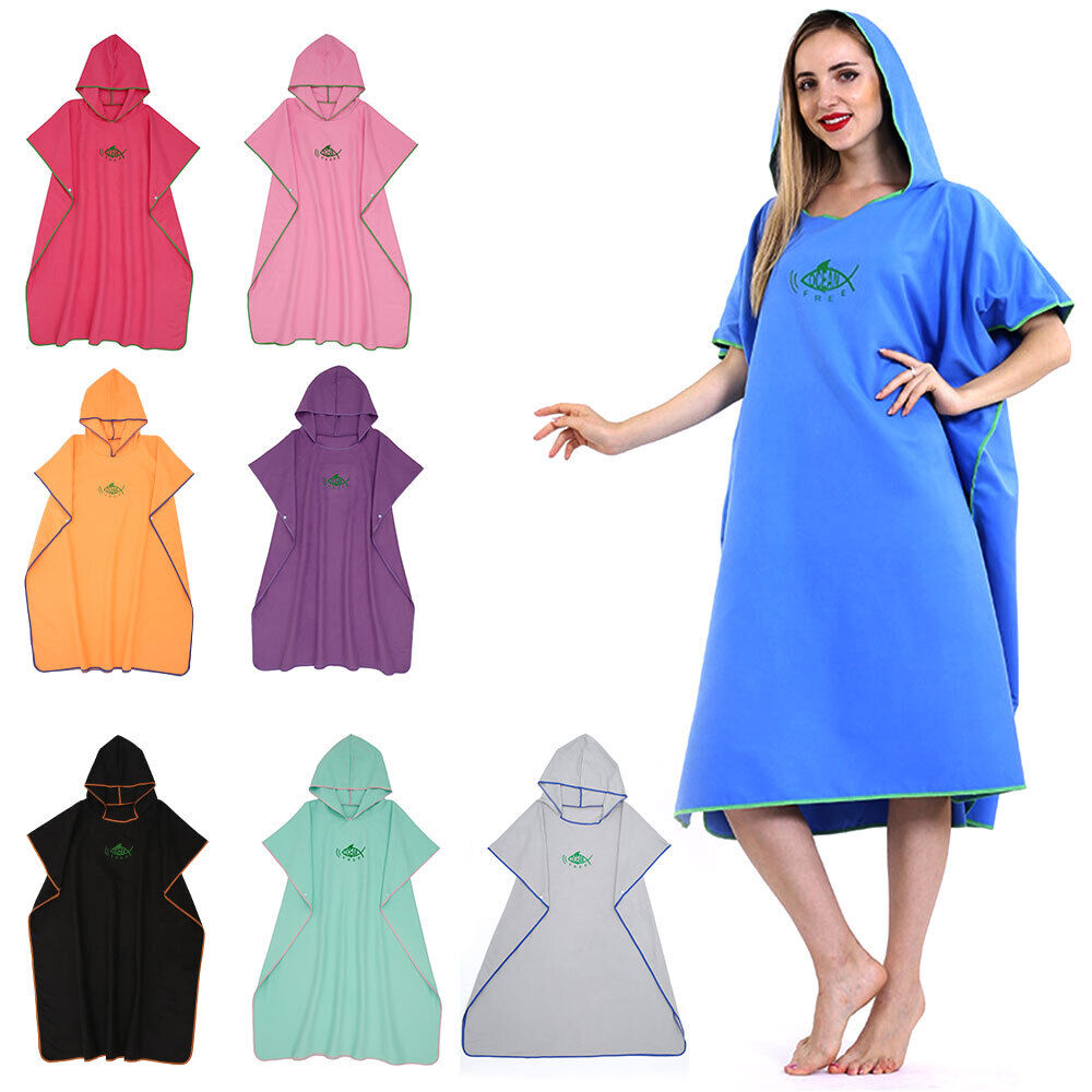 Men Women Beach Towel Bath Hooded Changing Robe Quick Poncho Bathrobe Dry Towel