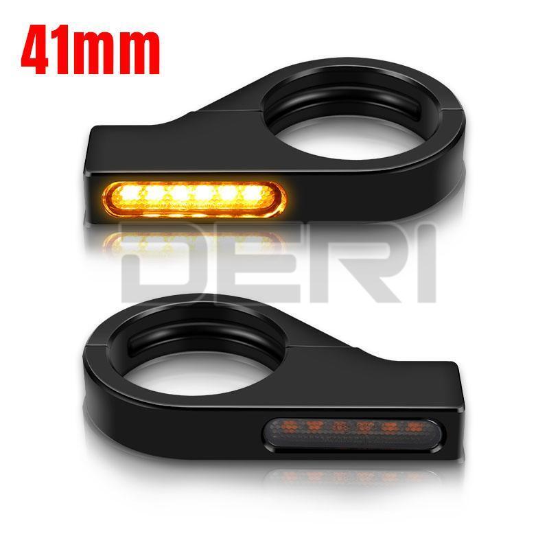 2x Motorcycle LED Turn Signal Lights Amber Lamp Indicators 41mm Fork Tube Clamp