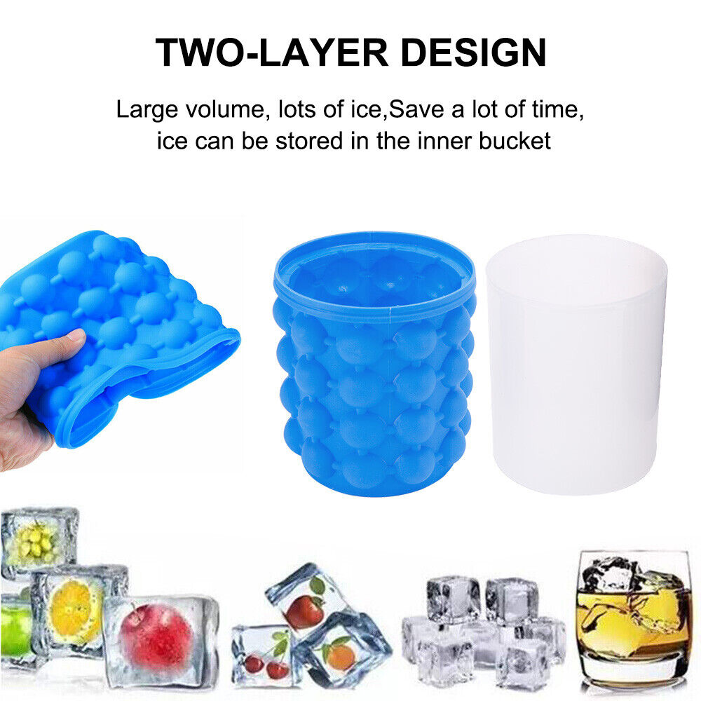 Silicone Ice Bucket Cube Maker Space Saving Revolutionary Drink Holder Picnic