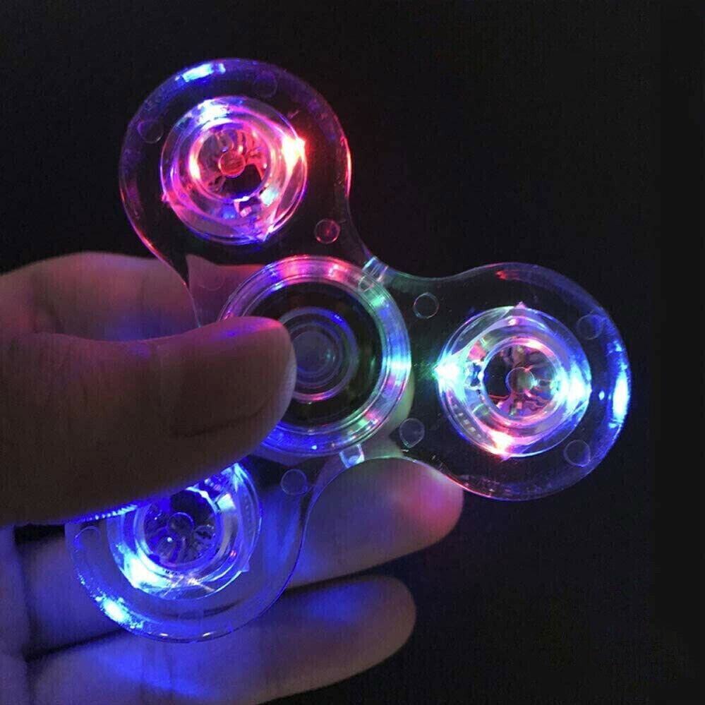 Rainbow Fidget Spinner Luminous Glows in Dark Kids Stress Relief Fun Toy LED