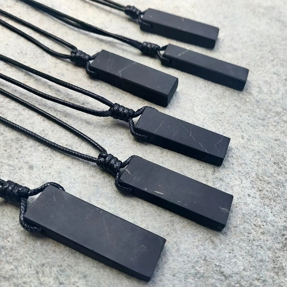 Shungite Pendant Rough Stick EMF Protection Rectangular Healing Stone Necklace