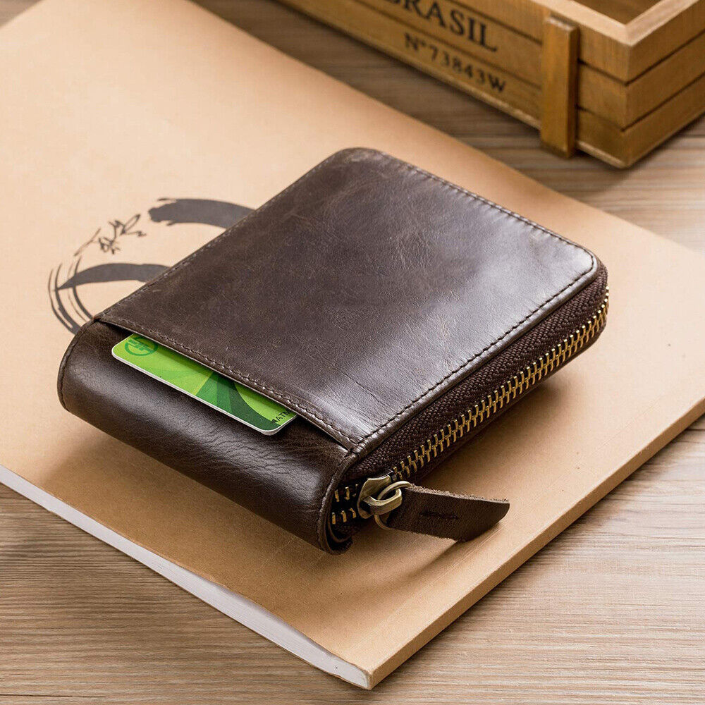 Genuine Leather Mens Wallet RFID Blocking ID Window Bifold Vintage 13 Card Case