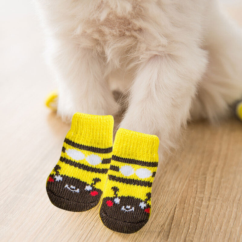 4Pcs Non-Slip Dog Knits Socks Pet Puppy Indoor Soft Warm Shoes Paw Protection