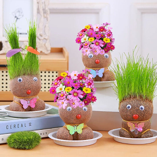 Room Decor Mini Grass Head Doll Small Potted Plant Watering Green Plants Beautif