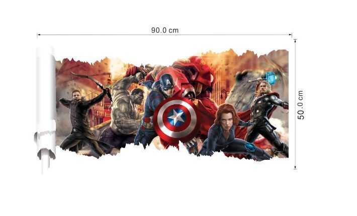 3D Wall Stickers Removable The Avengers Iron Man Hulk Broken Wall Kid Boy Room