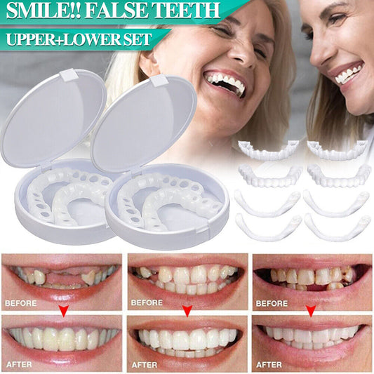 Snap On Bottom Upper Lower False Teeth Dental Veneers Dentures Fake Tooth Smile