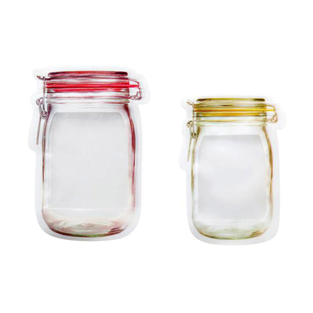 10pcs Mason Jar Reusable Zip Bag Food Storage Stand Up Zipper Pouch PE