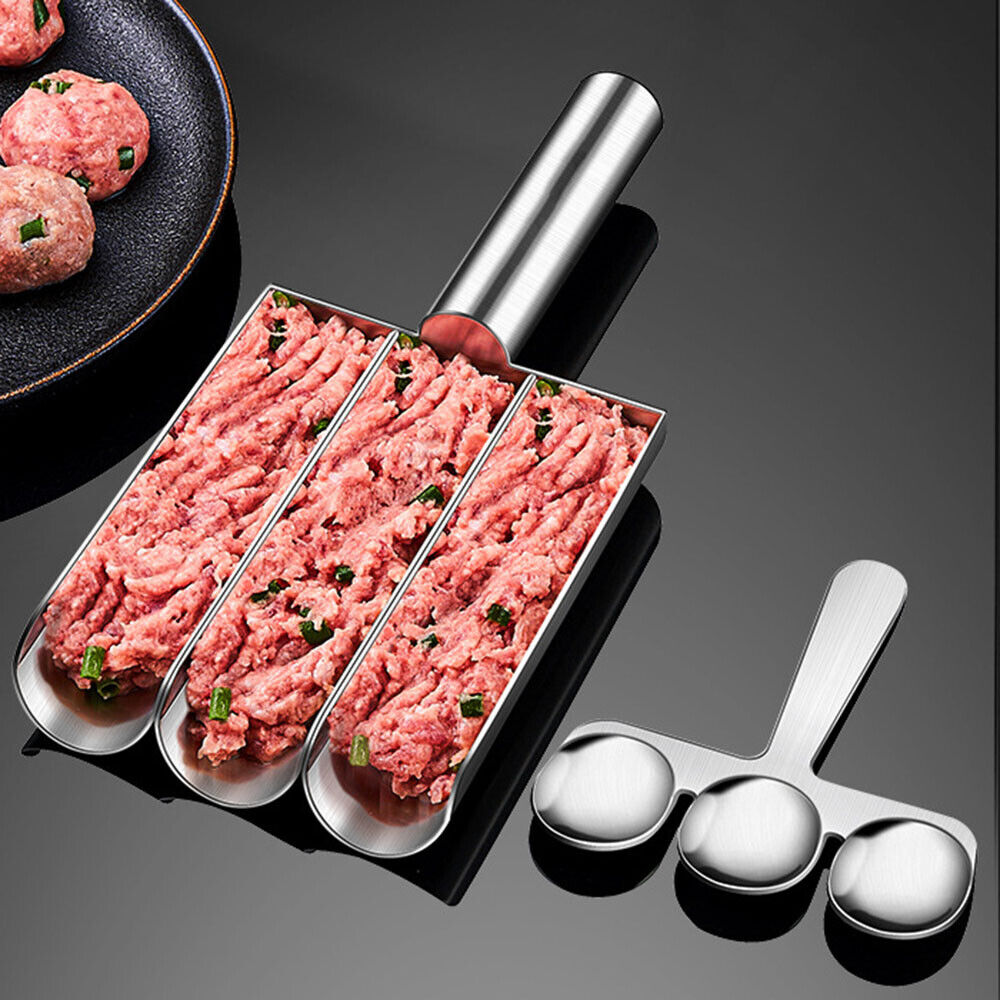 Kitchen Triple Meatball Maker, 304 Stainless Steel Meat Baller Maker Mold NEW