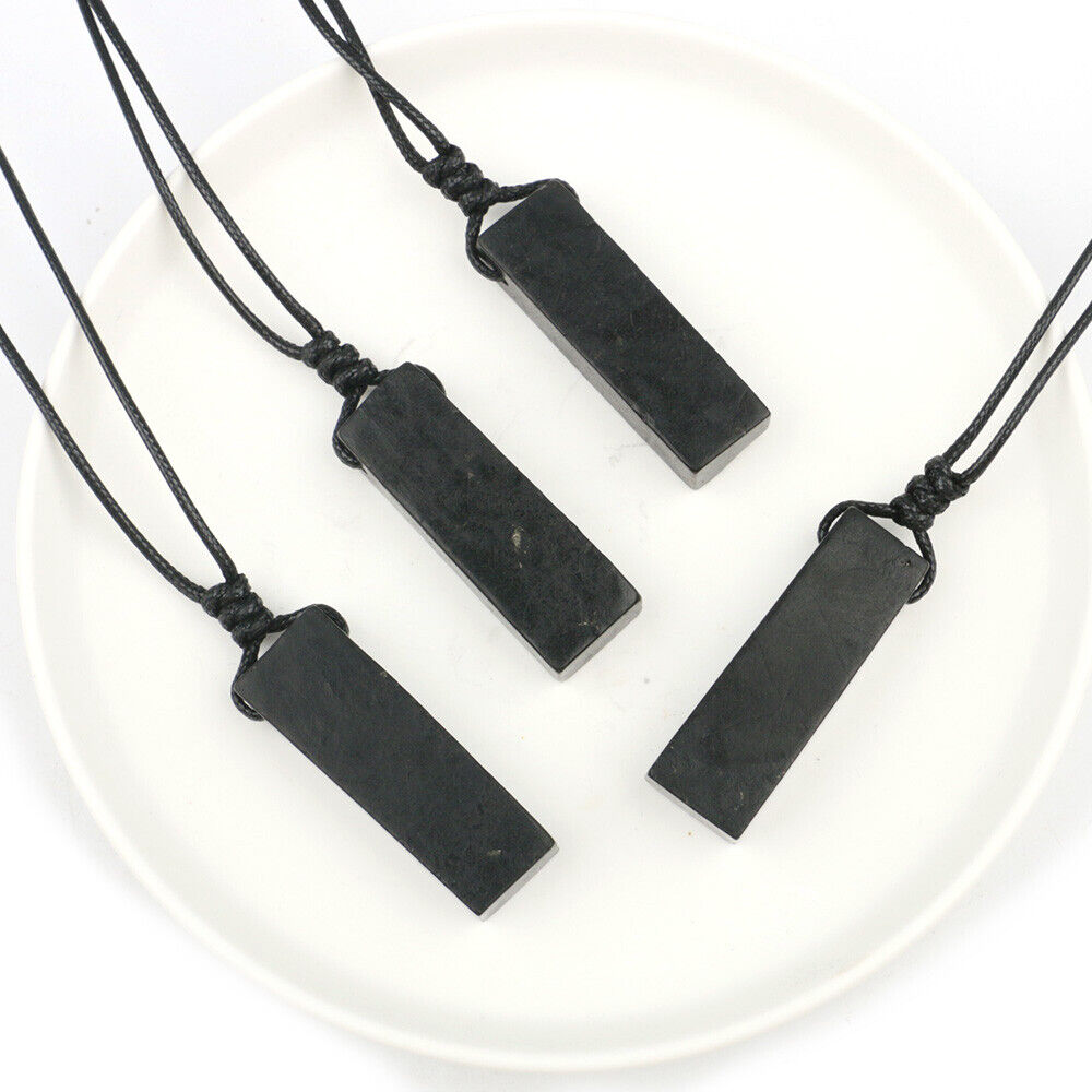 Shungite Pendant Rough Stick EMF Protection Rectangular Healing Stone Necklace