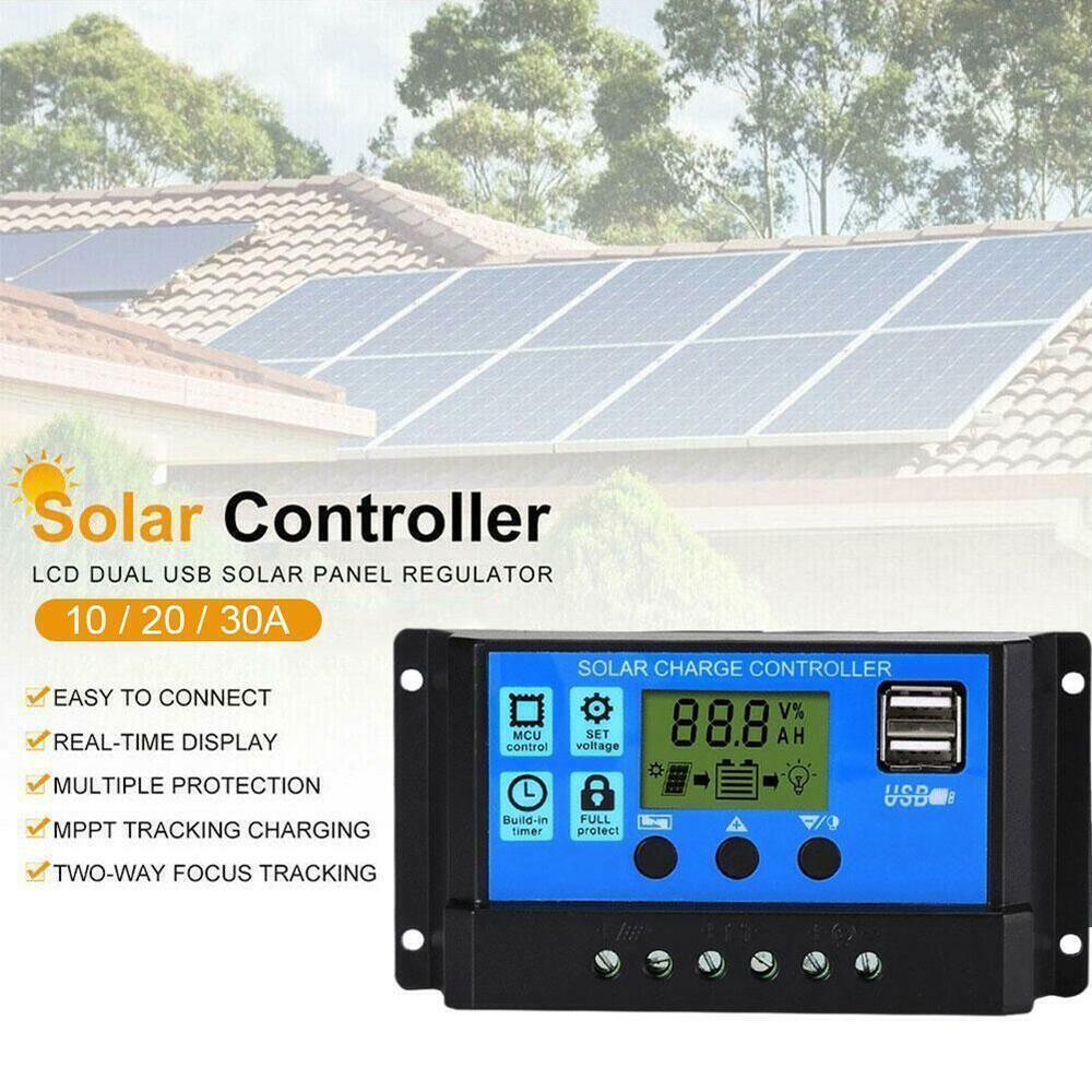 Solar Panel 10A 20A 30A Battery Charge Controller LCD Regulator USB 12V/24V J9D6