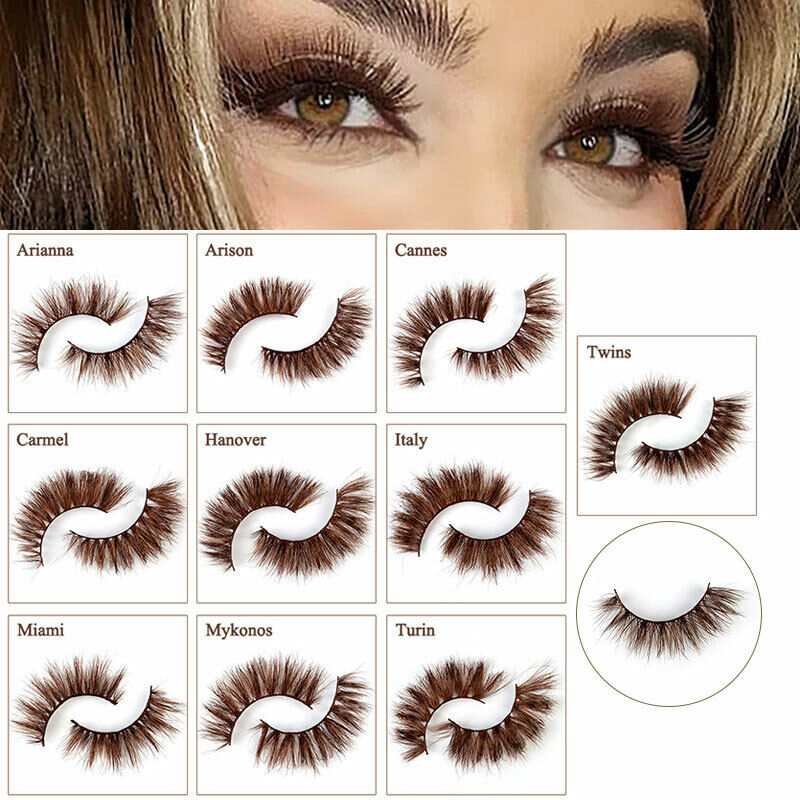 3D Mink Fake Lashes Natural Brown False Colored Eyelashes Thick Long Wispies