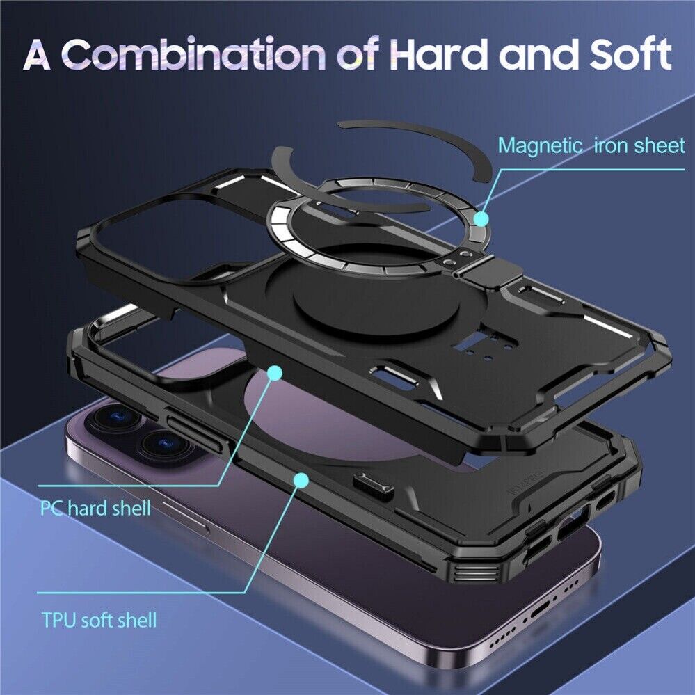 For iPhone 15 14 13 12 11 Pro Max 14 Plus MagSafe Magnetic Case Ring Stand Cover