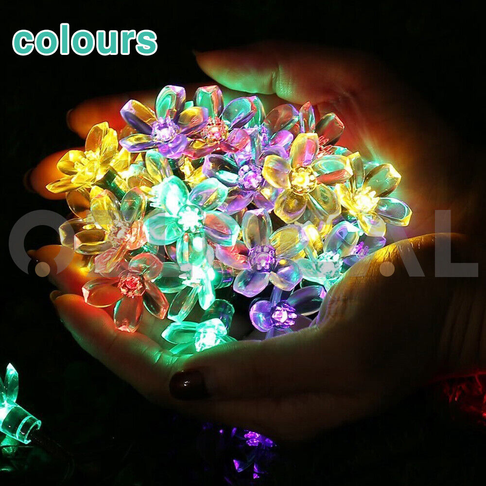 100/200 LED Solar String Lights Peach Flower Fairy Outdoor Garden Party Decor