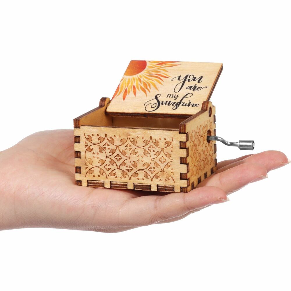 You are My Sunshine Music Box Black Engraved Hand-Cranked Wooden Suitable Gifts