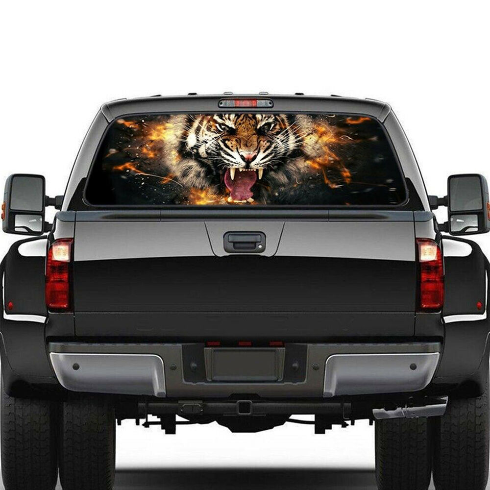 Rear Window Stickers Flame Tiger Head Style Vinyl Graphics Decals For Car Pickup