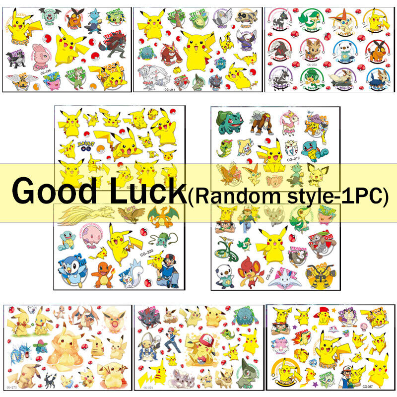 Pikachu Pokemon Tattoo Sticker Kids Temporary Supplies Lolly Loot Bag Body Art