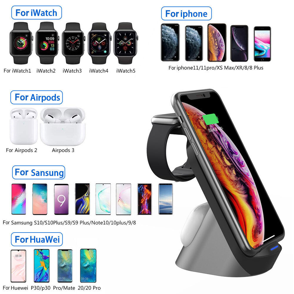 3-in-1 Wireless Charger Fast Charge Dock Stand Station for Apple iPhone iWatch