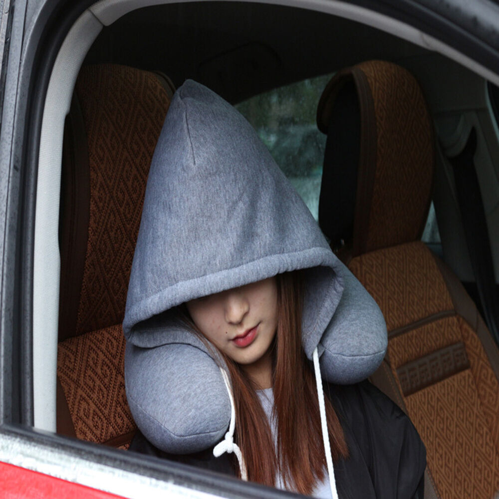 Soft Comfortable Hooded Neck Travel Pillow U Shape Airplane Pillow with Hoodie