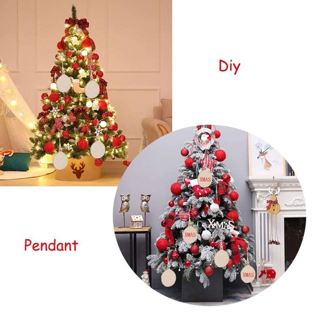 30x Wooden Bauble Blank Hanging Ornament Christmas Tree Pendant DIY Craft