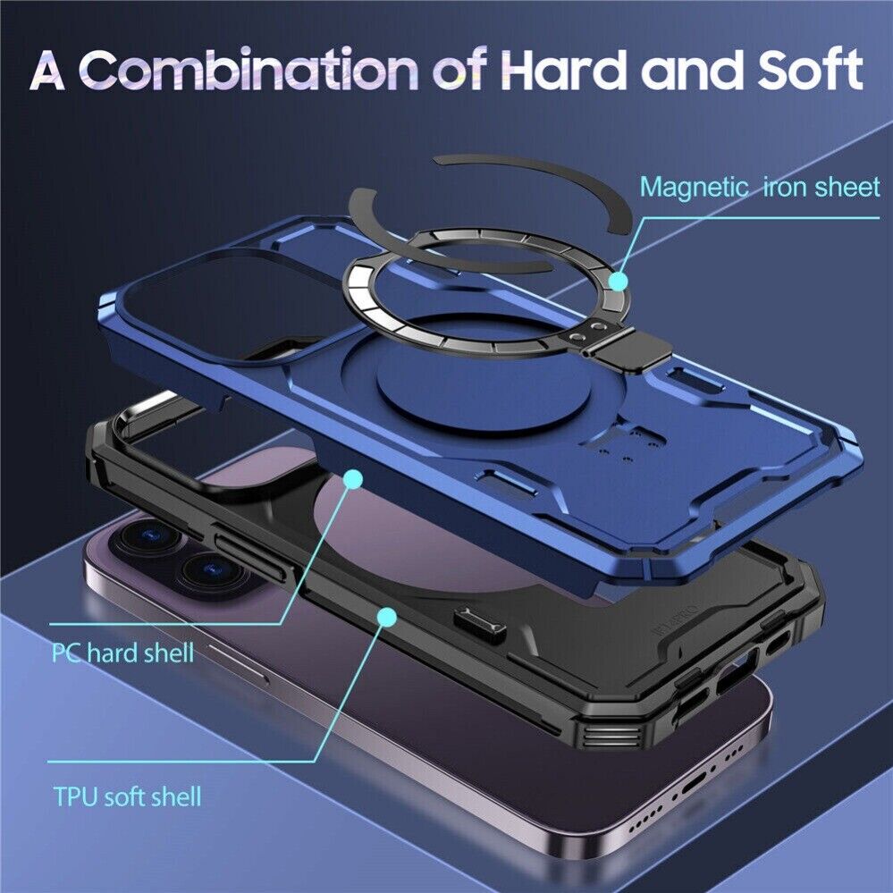 For iPhone 15 14 13 12 11 Pro Max 14 Plus MagSafe Magnetic Case Ring Stand Cover