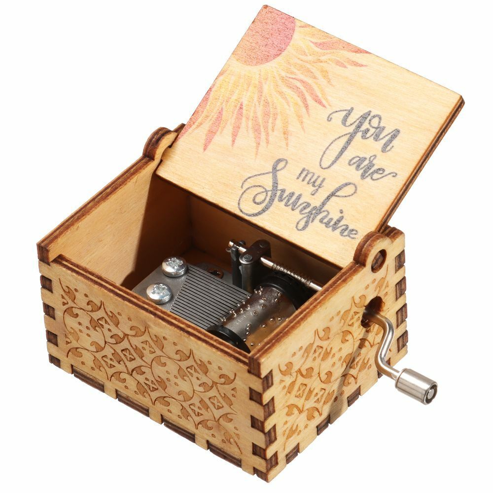 You are My Sunshine Music Box Black Engraved Hand-Cranked Wooden Suitable Gifts