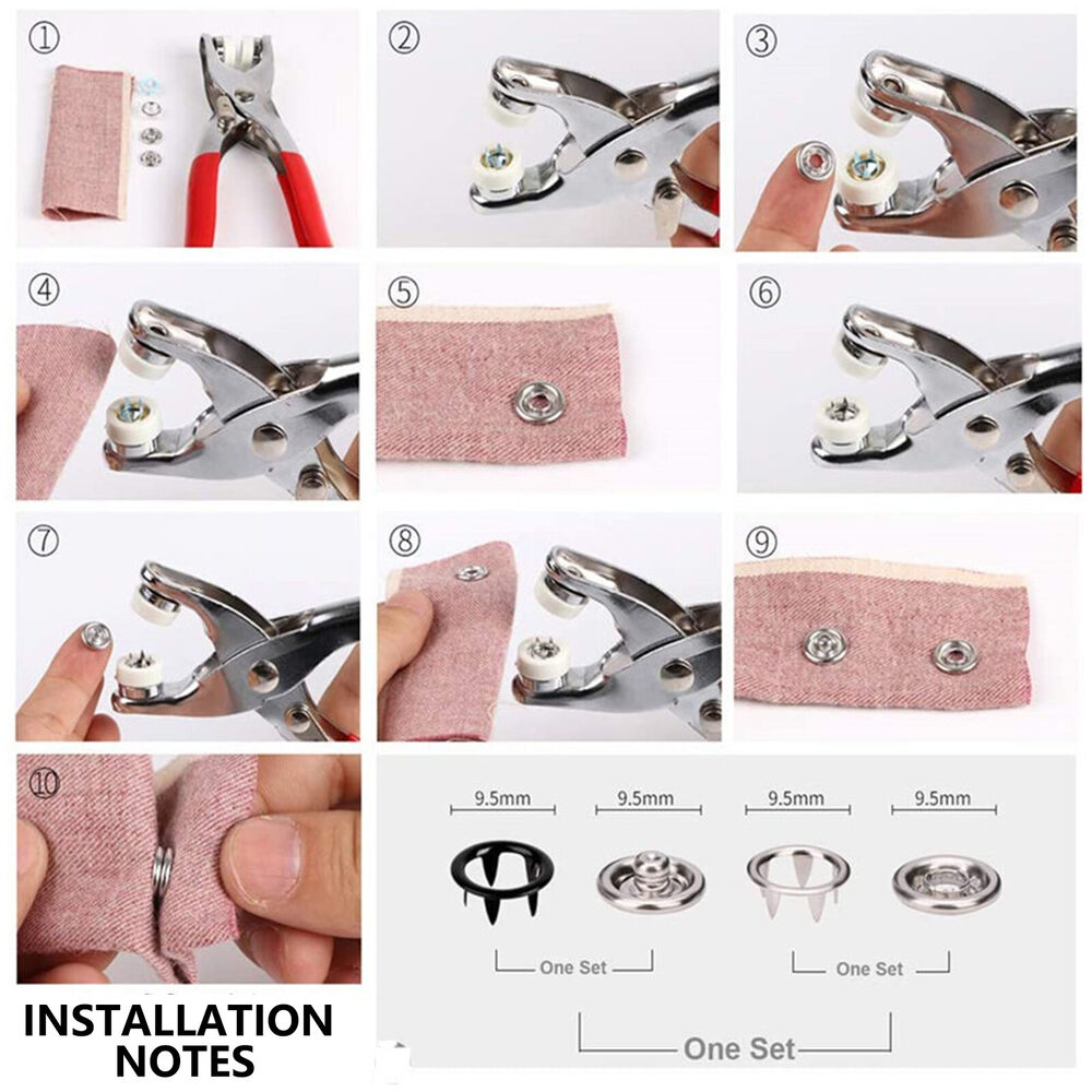 Metal Sewing Buttons Press Stud Snap Fastener Kit Pliers Snap On Tool DIY