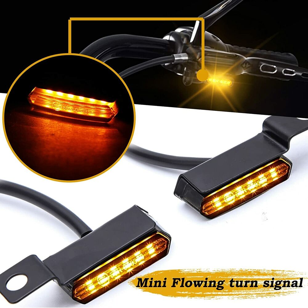 Motorcycle Sequential LED Mini Blinkers Turn Signal Amber light For Harley Black