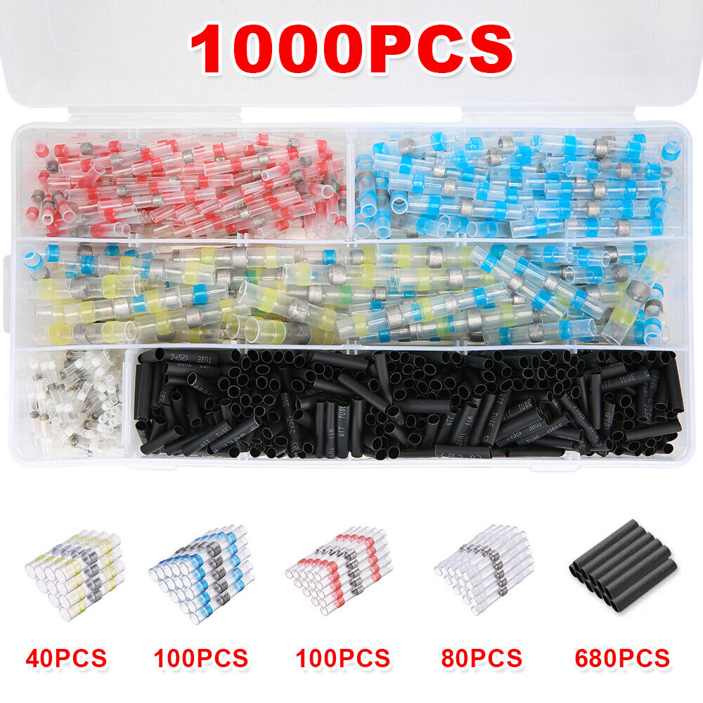 1000PCS Heat Shrink Butt Wire Connectors Electrical Solder Seal Terminals Kit