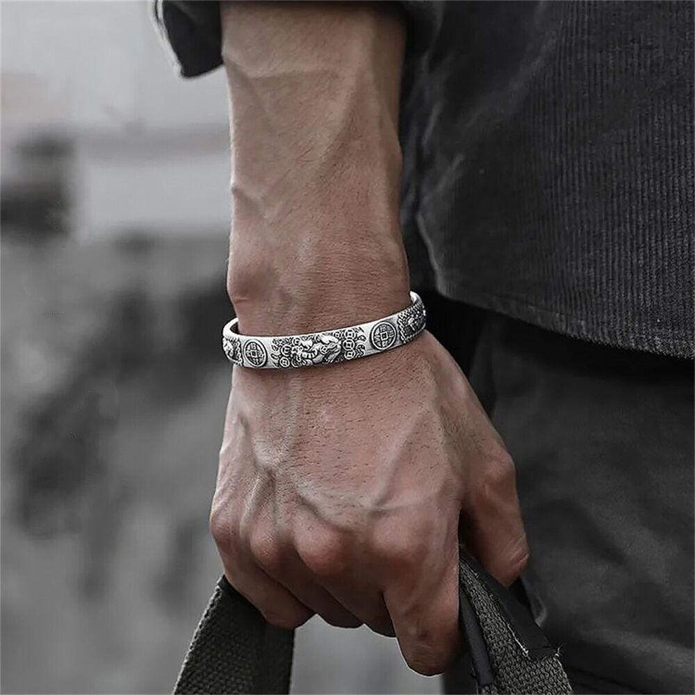 Mens Women Vintage Open Bangle Thai Silver Handmade Cuff Bracelet Jewelry Gift