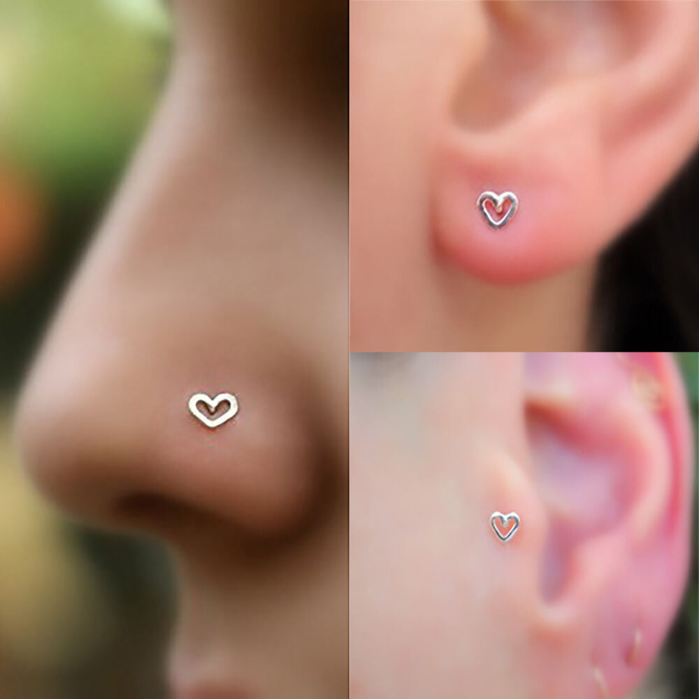 3pcs Nose Piercing Stud Ring Heart Surgical Steel Spiral Tail Body Jewellery