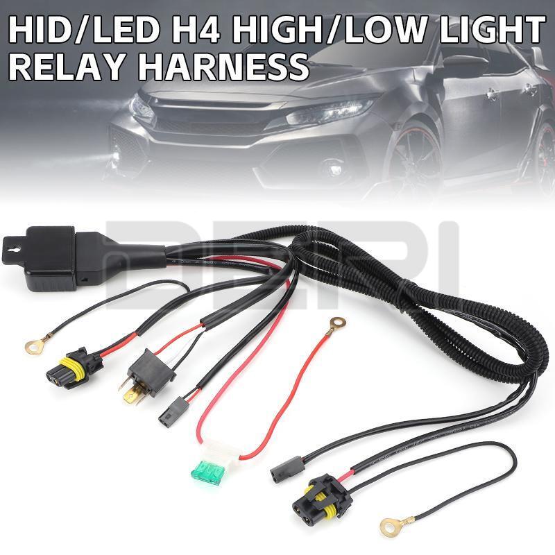 H4 Relay Harness Hi/Lo Beam Bi-LED Headlight HID Bulbs Wiring Controller 2-Lead