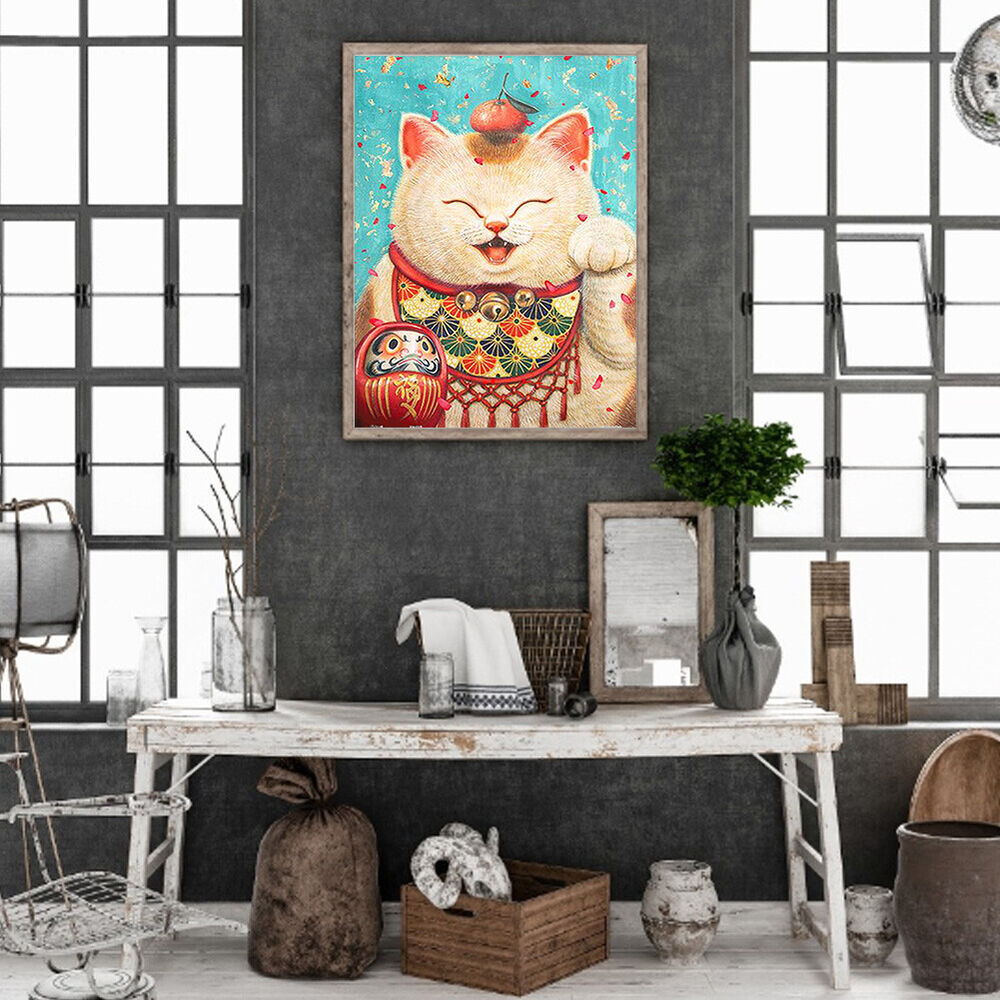 Diamond Painting Kit Fat Lucky Cat 5D Full Round Resin Rhinestone Art Picture