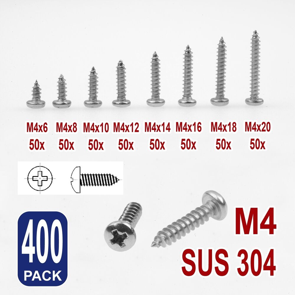 Self Tapping Screws M4 400X Pan Head Drilling Stainless Steel Phillips Kit