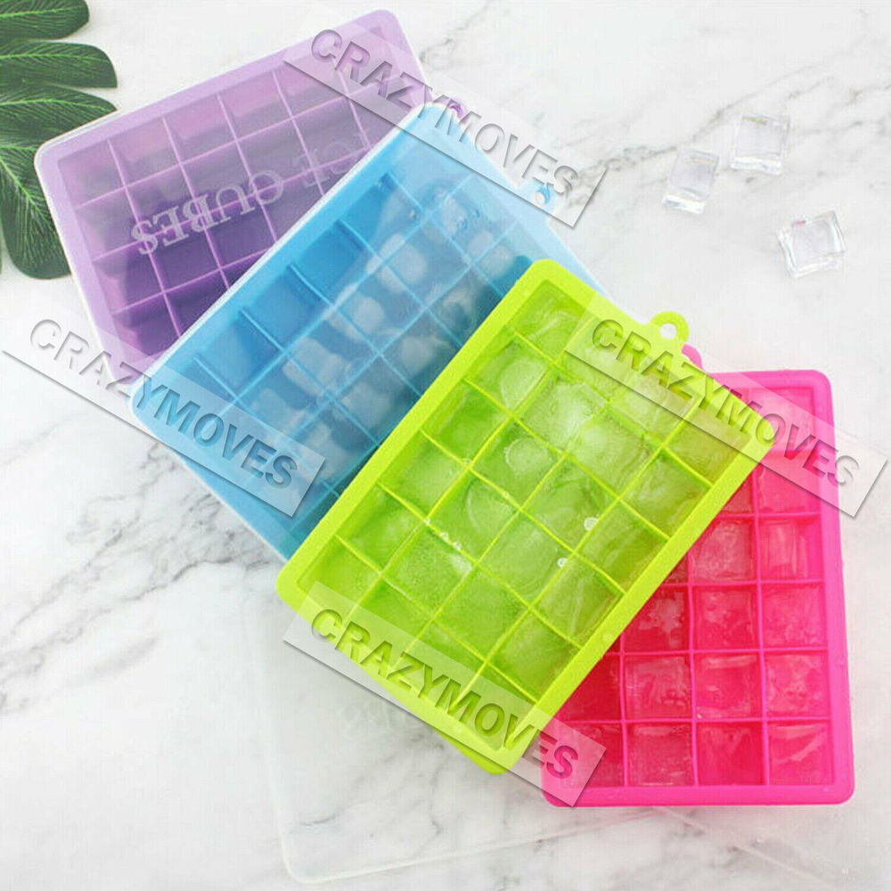 3PCS Silicone 24 Grids Ice Cube Tray With Lid Mold Maker Tool Square Mould