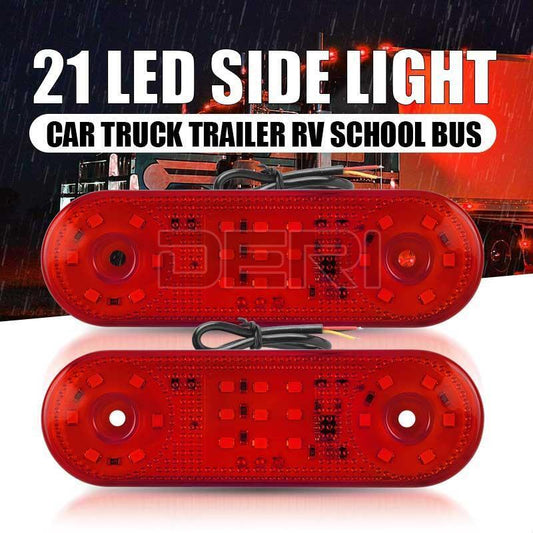 2X Oval Side Marker LED Light Clearance Lamp Truck Trailer Waterproof Red 12-24V