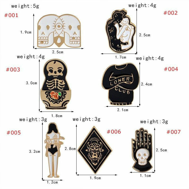 4PCS Funny Lapel Brooch Pins Punk Skeleton Skull Enamel Backpack Badge Gifts #A